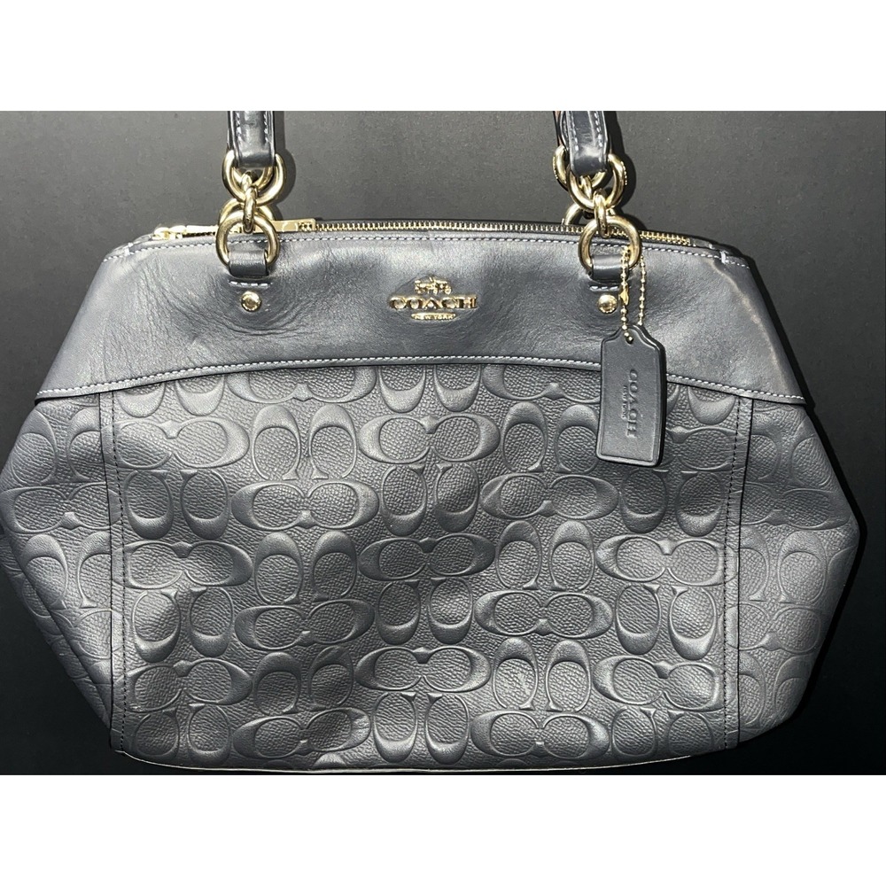 Coach Brooke Carryall in Midnight Blue Signature Embossed Leather Top Handle - Picture 2 of 14